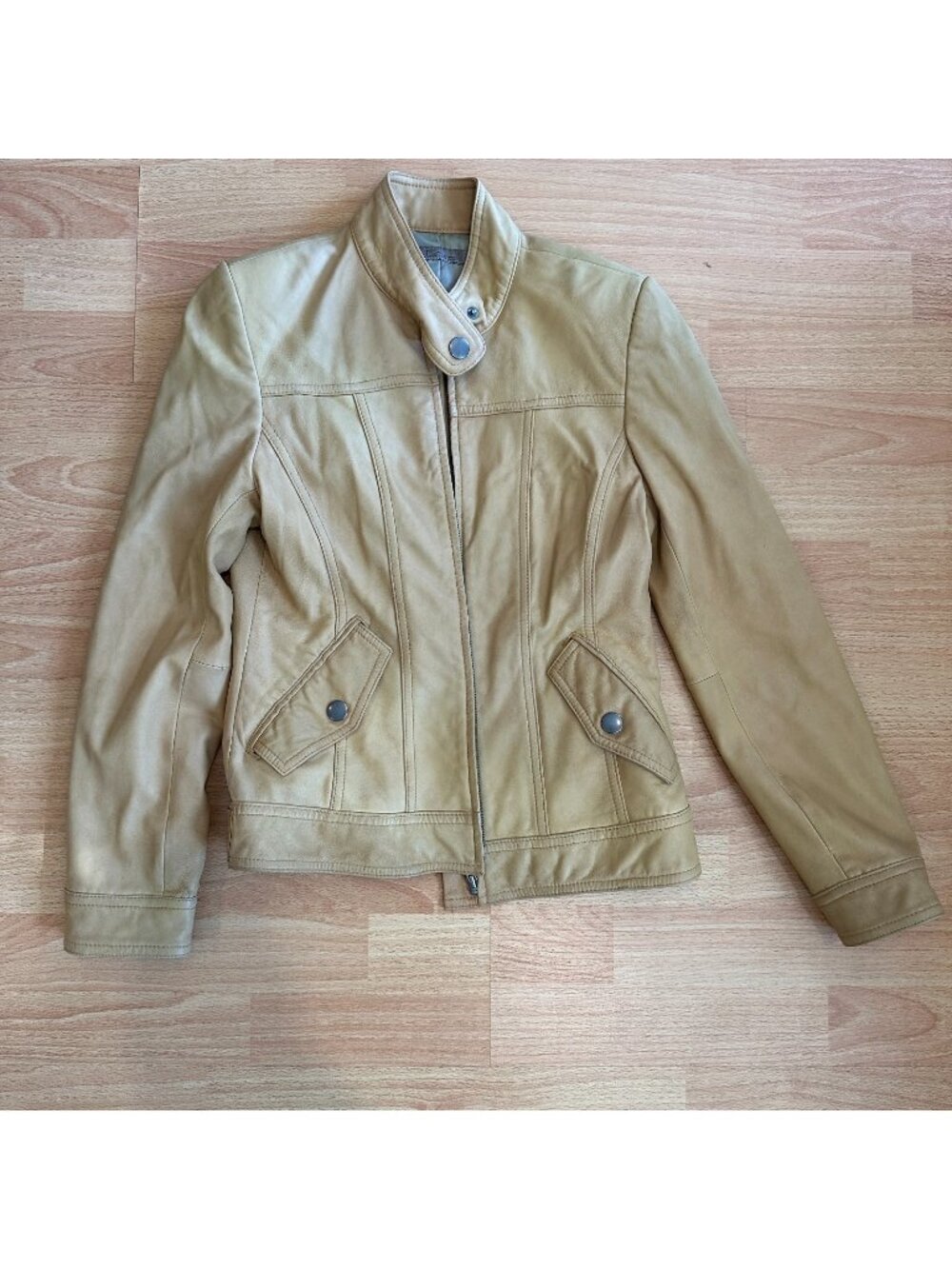Sheepskin Leather Jacket XS S La Torre tan beige camel